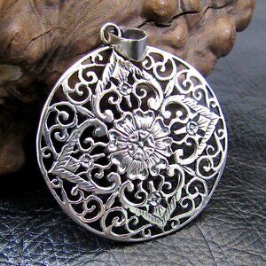 Solid 925 Sterling Silver Filigree Mandala Pendant – Sacred Geometry Bohemian